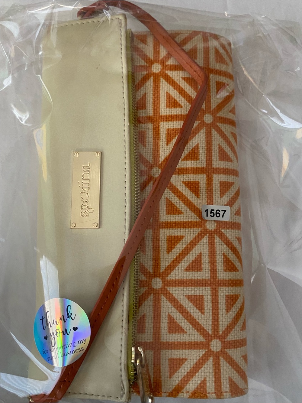 Spartina 449 Cream and Orange Geometric Wristlet - Picture 16 of 16
